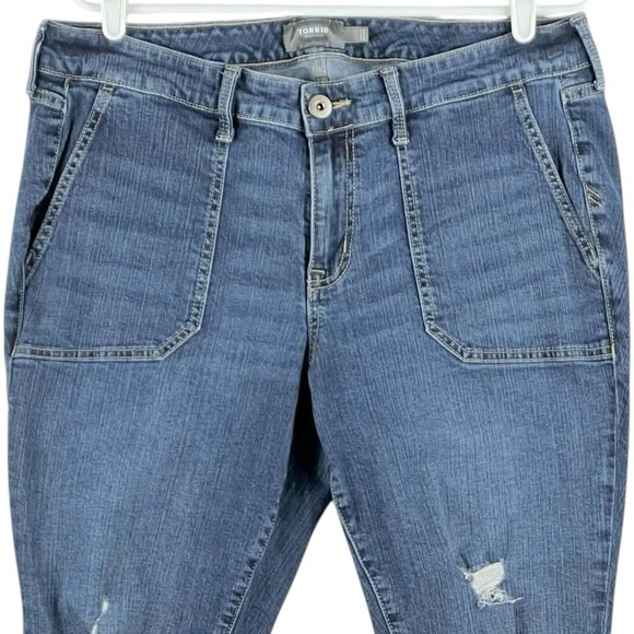 Torrid Women's Blue Denim Ankle Jeans Size 14Regular Distressed Mid Rise Stretch - Picture 3 of 14